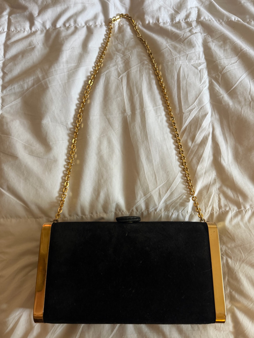Vintage 90s Black and Gold Genuine Suede Chain Shoulder Bag